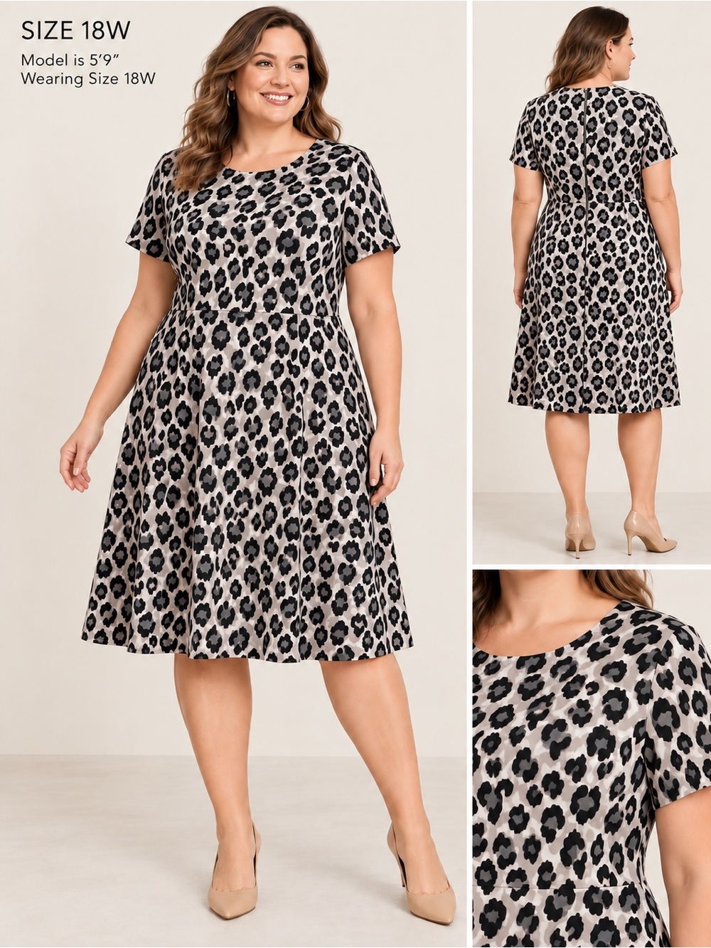 Eliza J Black and Cream Leopard A-Line Dress